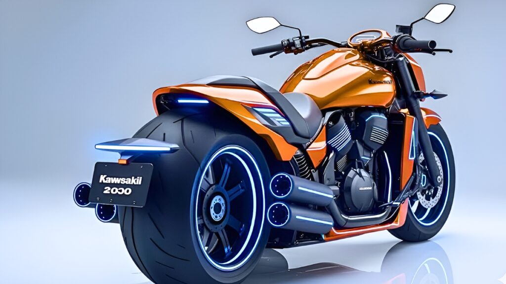 Kawasaki 2030 Concepto de Motocicleta: Diseño Futurista Inspirado en Vulcan 2000 con Estilo Cruiser Moderno y Potencia Imaginada