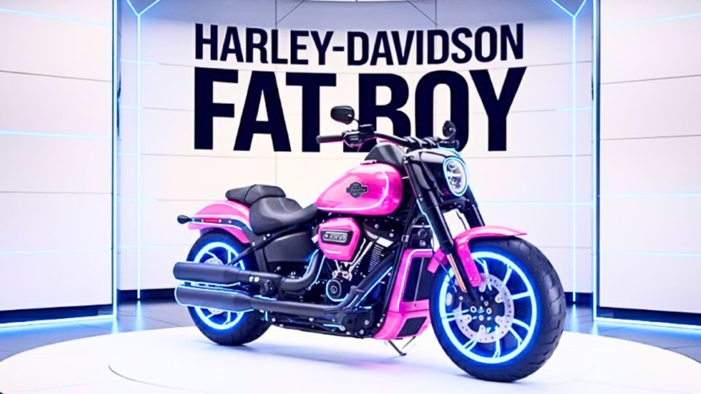 Harley-Davidson Fat Boy Custom Pink: Moto de Lujo con Ruedas Iluminadas y Diseño Exclusivo Impactante
